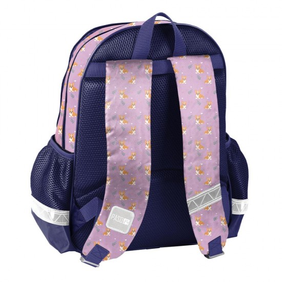 Ghiozdan/rucsac ergonomic pentru școală, model pui de corgi albastru-mov-Paso