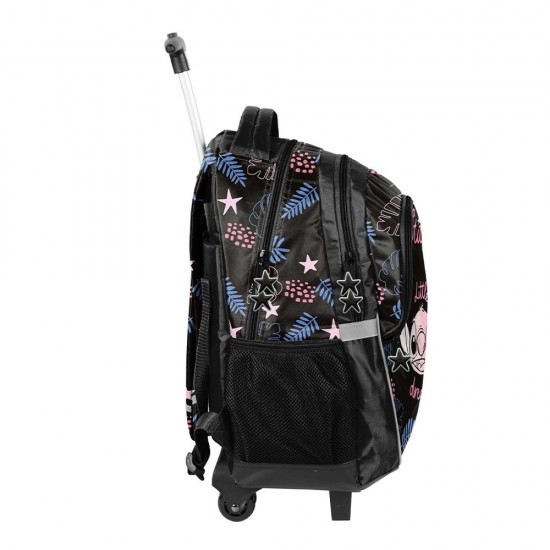 Ghiozdan tip troler cu roți, model Little Stitch negru - Paso
