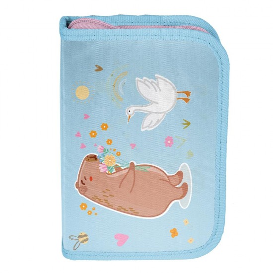 Penar copii cu un compartiment, fără rechizite, pliabil model Be Happy cu Capybara turcoaz- Paso