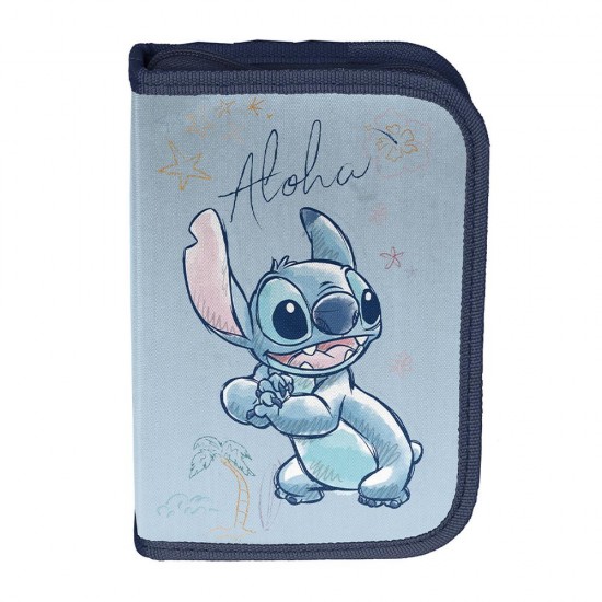 Penar copii cu un compartiment, fără rechizite, pliabil ,model „Hola Stitch”,turcoaz-bleumarin -Paso