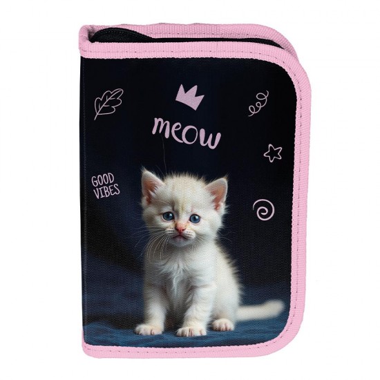 Penar copii cu un compartiment, fără rechizite, pliabil, model Meow Cat – Paso