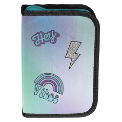 Penar copii cu un compartiment, fără rechizite, pliabil, model Shine Wonderland turcoaz-roz -Paso