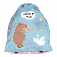 Rucsac copii tip sac cu șnur, model Be Happy cu Capybara turcoaz- Paso