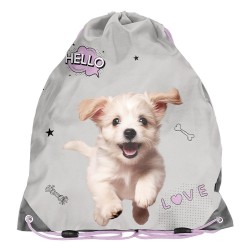 Rucsac copii tip sac cu șnur ,model Hello Little ,argintiu-gri  – Paso