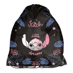 Rucsac copii tip sac cu șnur, model Little Stitch negru - Paso