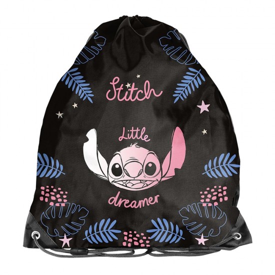 Rucsac copii tip sac cu șnur, model Little Stitch negru - Paso