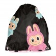 Rucsac copii tip sac cu șnur,model Labubu,  negru - Paso