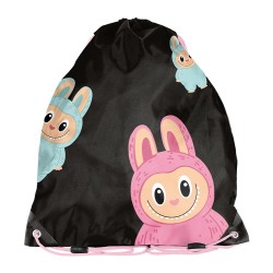 Rucsac copii tip sac cu șnur,model Labubu,  negru - Paso