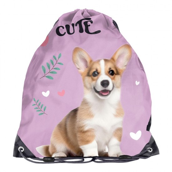 Rucsac copii tip sac cu șnur, model pui de dalmațian, albastru deschis - Paso