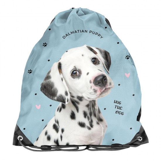 Rucsac copii tip sac cu șnur, model pui de dalmațian, albastru deschis - Paso