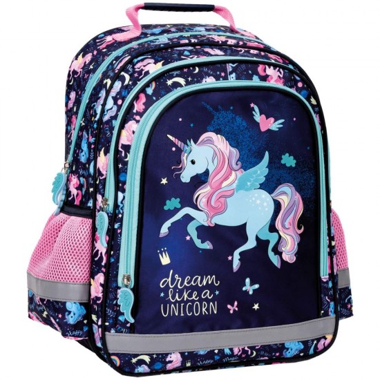 Ghiozdan copii cu două compartimente, model unicorn