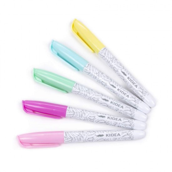 Set de 5 markere în culori pastelate pentru textile - Kidea