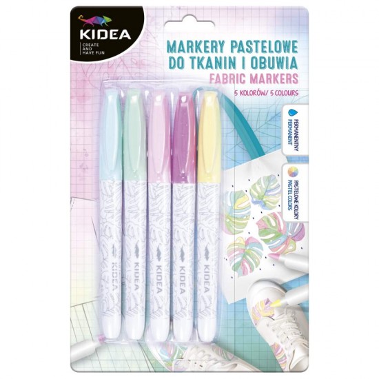 Set de 5 markere în culori pastelate pentru textile - Kidea